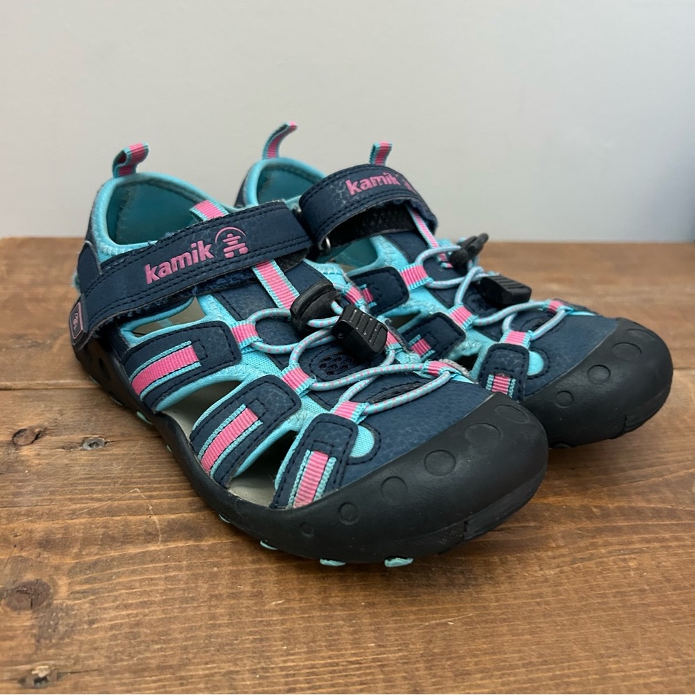 Kamik Kids' Blue and Pink Sandals Girls Size 2